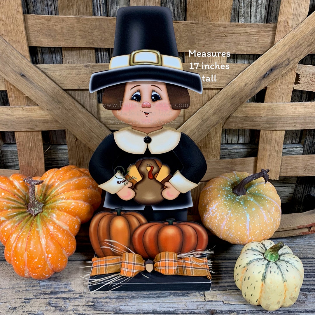 Thanksgiving Pilgrim and Turkey Decor, Fall Shelf Sitter, Fall ...