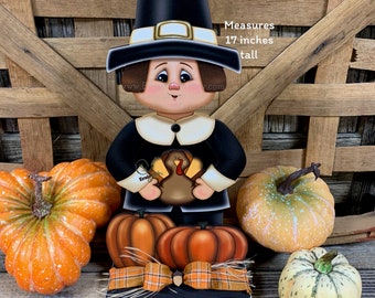 Thanksgiving Pilgrim and Turkey decor, fall shelf sitter, Fall Countertop decor, Thanksgiving centerpiece, Turkey and Pumpkin table floral