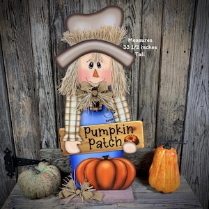 Scarecrow for Fall decoration, Pumpkin sign for porch, Hello Fall sign, Wooden Scarecrow with hat, Halloween porch decor, Thanksgiving decor