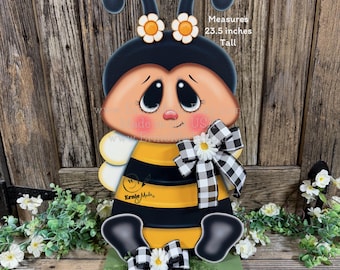 Bee decoration, summer decoration, Bee arrangement, Wooden Bee with stand, Bumble Bee decor, Summer Bee shelf sitter, garden and porch decor