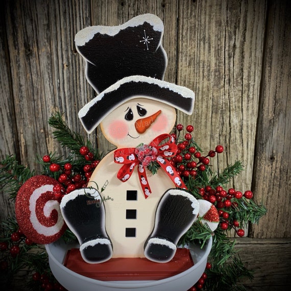 Snowman Decoration, Shelf Sitter Snowman, Christmas Tiered Tray
