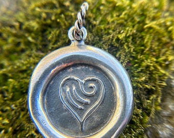 Heart Wax Seal Pendant in 925 silver