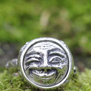 Mann im Mond 925 massiv Silber Ring. Handwerklich hergestellt. Breiter Statement Ring.