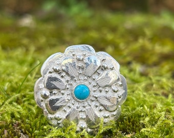 Sterling Silver Turquoise Wild Rag Slide: Western Concha Scarf Ring