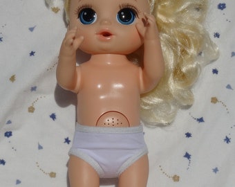 13 inch doll underwear in a white stretch knit with white elastic