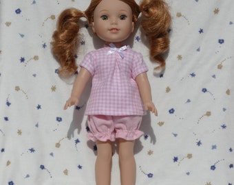 Cute pink flannel pajamas in a pink and white plaid, fits 14.5 inch dolls.  This doll has a 6 inch waist