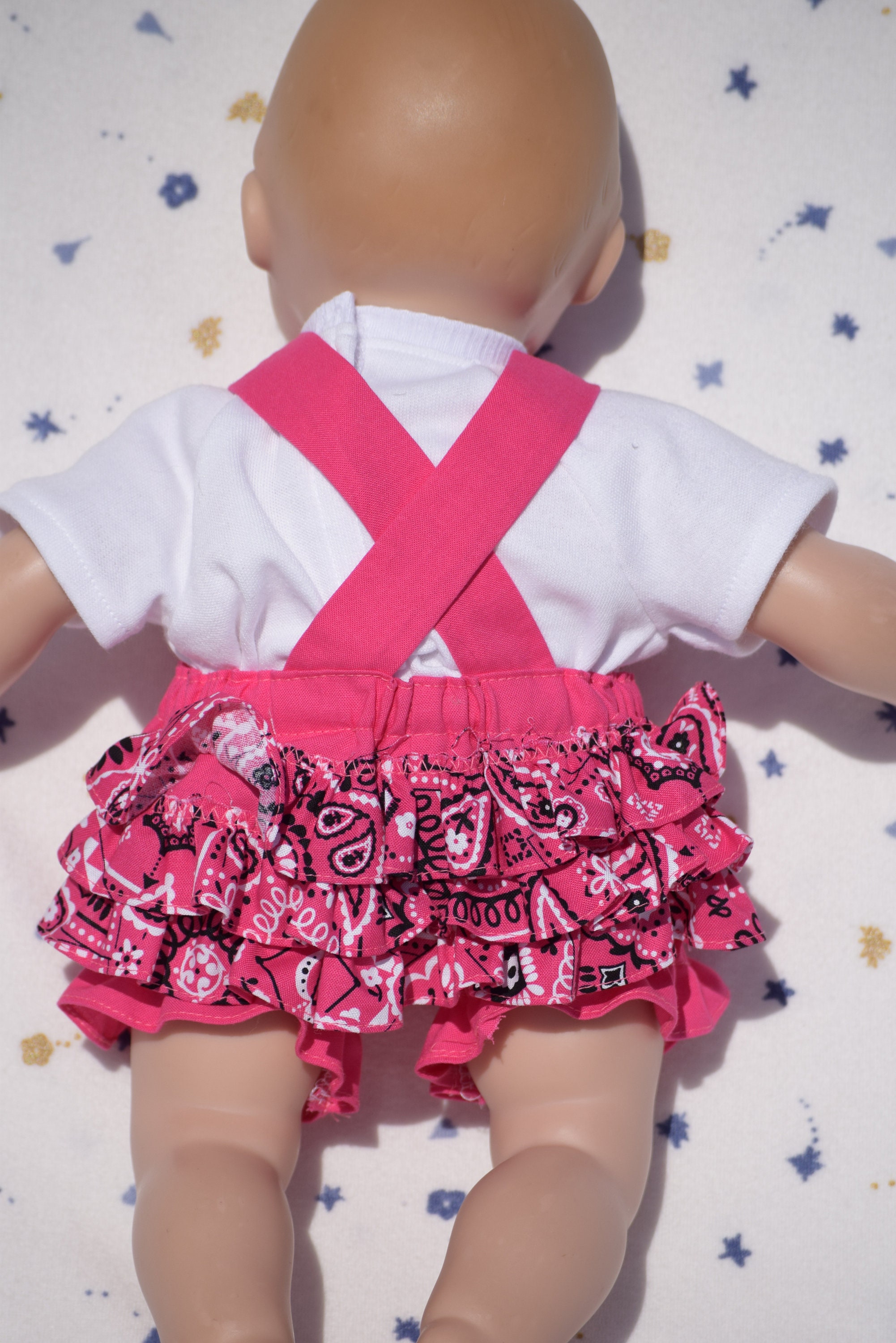 Cute hot pink overall shorts with ruffles in a pink and white Etsy