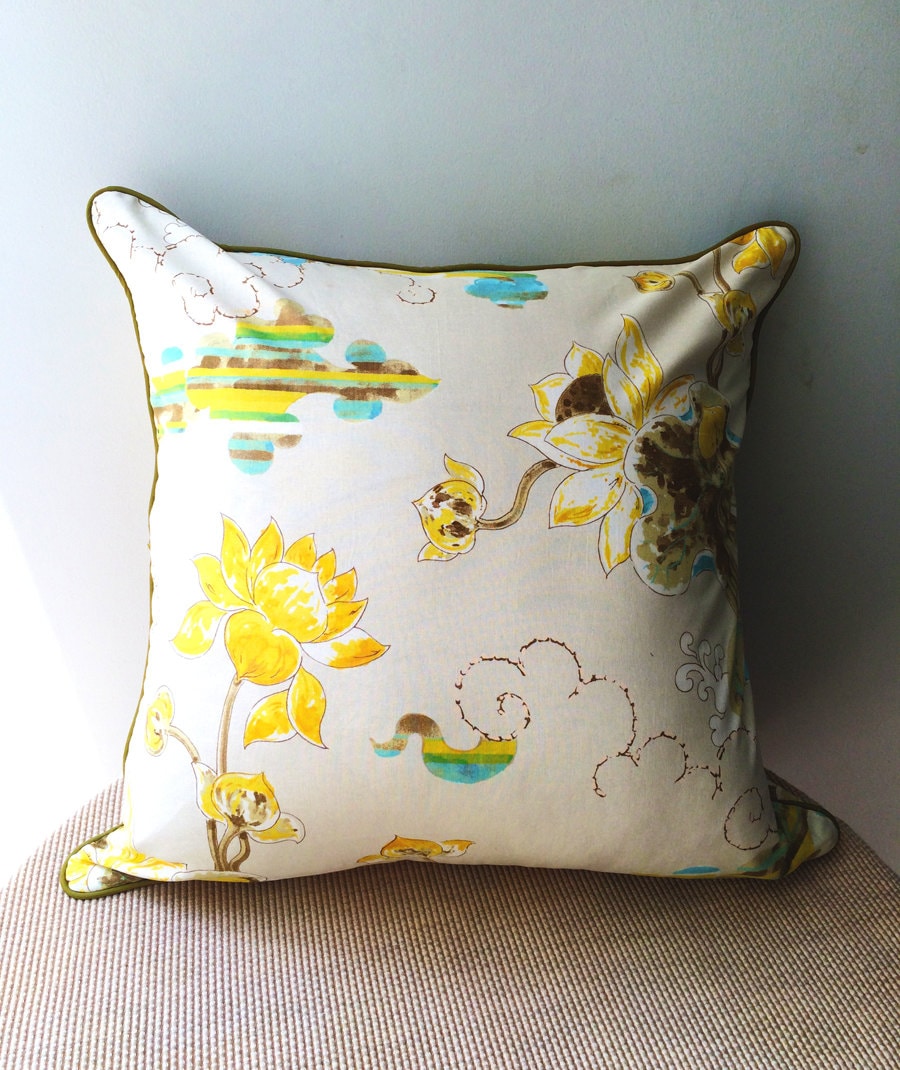 Lotus Pillow Case Floral Throw Pillow Yellow and White Etsy