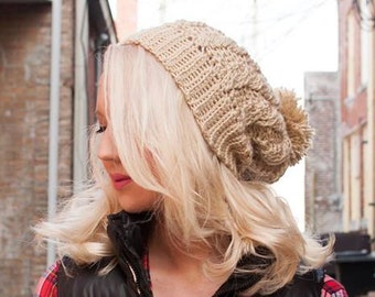 Slouchy Hat, Crochet Slouchy Hat, Crochet Cabled Hat, Crochet Hat with Pom Pom, Cabled Slouchy Hat with Pom Pom, Adult Hat, Child Hat