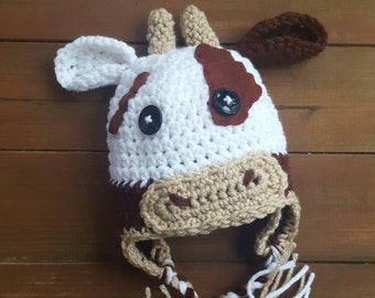 Cow hat, Baby cow photo prop, crochet cow, calf hat, country hat, newborn crochet hat