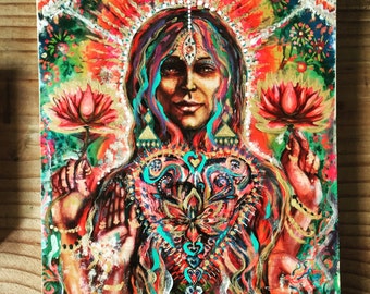 Hand painted wood transfer Goddess of Abundance