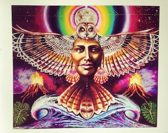 Print Hawaiian Owl Pele Goddess visionary art