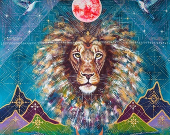 Lion Moon Mountain Large wood print