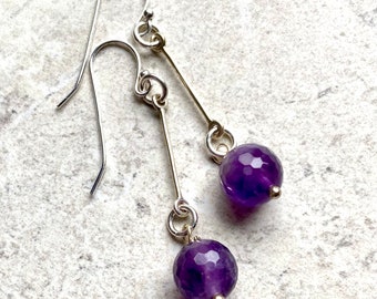 Amethyst and Sterling Earrings, Minimalist Earrings, Faceted Amethyst, Unique Gifts, Gift for Her, Mothers Day Gift, OOAK