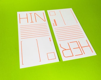 BACK & FORTH, postcard, set of 2, 99 x 210 mm, screen printing, illuminated orange