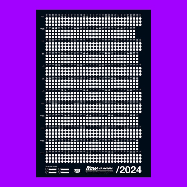 Wandkalender 2024 | Schwarz | NOW IS BETTER by Bob and Uncle – Familienkalender, Jahresplaner, Wandkalender mit 600 Klebepunkten, 68x100cm