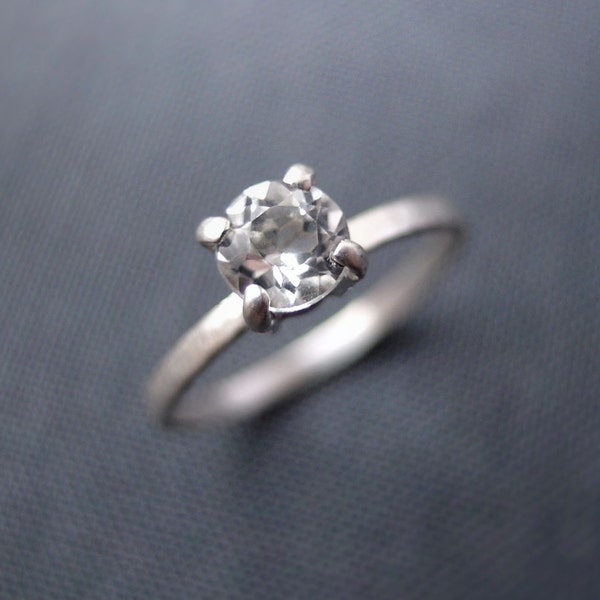 White Topaz Set in Sterling Silver, Handmade Gemstone Solitaire Ring, November Birthstone, Stackable Ring