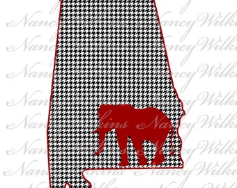 Alabama Elephant & Houndstooth Sublimation Design PNG Digital Download
