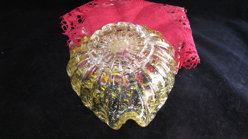 Murano Italian Art Glass Heart Dish Valentine Gift For Her Vintage 1960s Amber Gold Sculptured Footed Candy Heart Dish