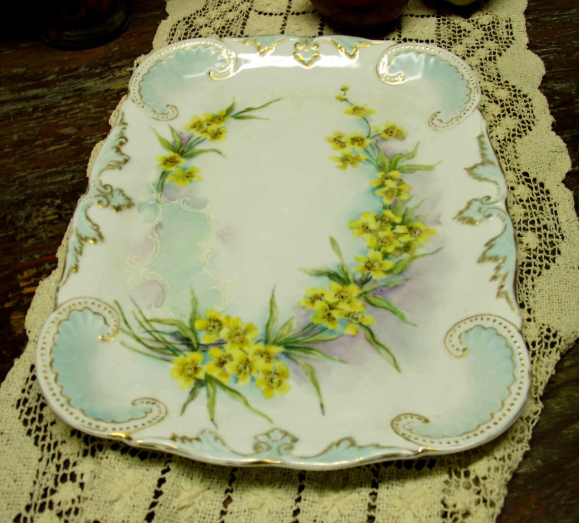 Vintage Yellow Floral Porcelain Pin Tray Dish Great Serving Etsy