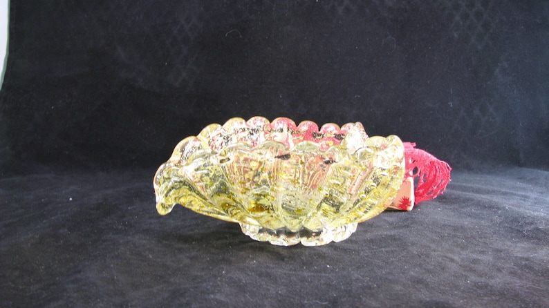 Murano Italian Art Glass Heart Dish Valentine Gift For Her Vintage 1960s Amber Gold Sculptured Footed Candy Heart Dish