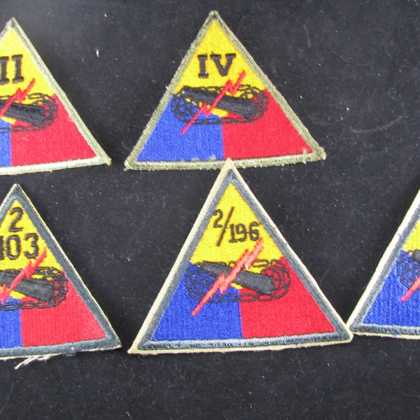 Armored Division Campaigns, Military Cloth Insignia Patches, Armor Triangle Patches, 1940s, 5 Set Of Patches