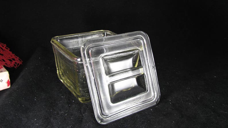 Refrigerator Kitchen Storage Container Farmhouse Jar Yellow Tint Square With Lid Vanity Candy Dish Gift For Her