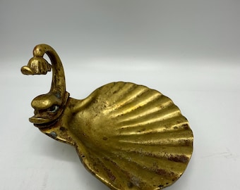 Vintage - Glo-Mar Art Works, Inc. NY ~ Dolphin Brass Soap Dish Art Deco