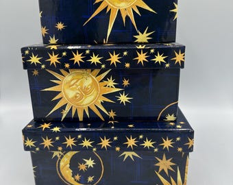 Vtg Tri Coastal Design Celestial Stacking Storage Box Set Sun Moon Stars Rare