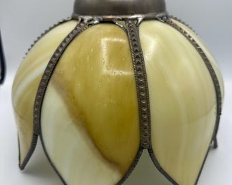 Vintage 8 Panel SLAG Mid Century Modern Tulip Carmel/Cream Shade & Hardware Replacement Pieces
