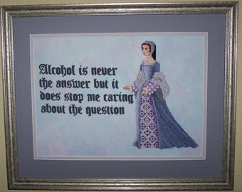 Cross stitch chart - Lady Elinor's wisdom: alcohol is not the answer