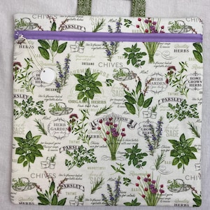 Cross-stitch project bag, embroidery, needlepoint, knitting bag, journal book bag, garden plant print
