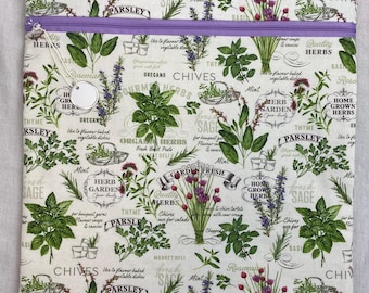 Cross Stitch Project Bag, Garden Herb Print, Knitting Needlepoint