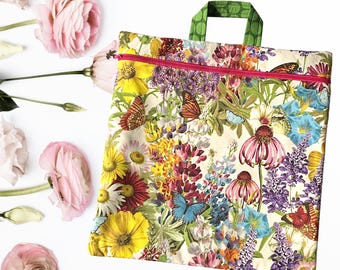 floral bouquet Handmade Cross Stitch Project Bag | Fits 11 inch Q-Snap | Zipper Project Pouch