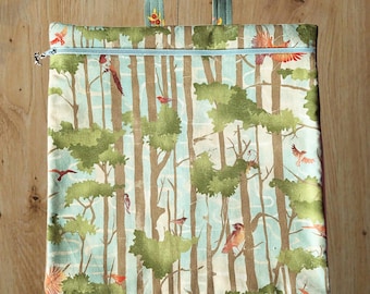 Pochette à ouvrage zippée pour broderie au point de croix, motif oiseaux | Convient aux agrafes Q-Snap de 28 cm |