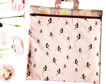 Flying birds Handmade Cross Stitch Project Bag | Fits 11 inch Q-Snap | Zipper Project Pouch