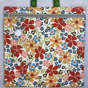 Cross-stitch project bag, embroidery, needlepoint, knitting bag, journal book bag, floral print