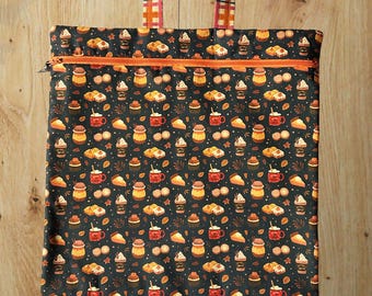 Fall sweets Handmade Cross Stitch Project Bag | Fits 11 inch Q-Snap | Zipper Project Pouch