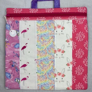 Cross-stitch project bag, embroidery, needlepoint, knitting bag, book journal bag, bunny flamingo unicorn fabric