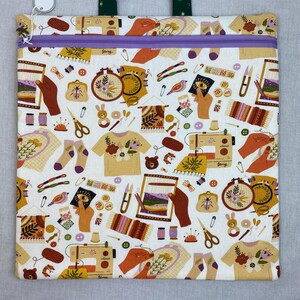 Cross-stitch project bag, embroidery, needlepoint, knitting bag, journal book bag, sewing print