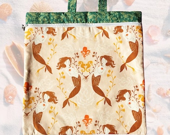 Pochette à ouvrage zippée « Sirènes » pour broderie au point de croix | Convient aux agrafes Q-Snap de 28 cm |