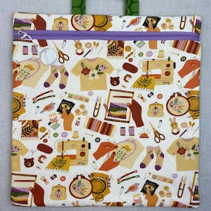 Cross-stitch project bag, embroidery, needlepoint, knitting bag, journal book bag