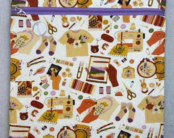 Cross-stitch project bag, embroidery, needlepoint, knitting bag, journal book bag