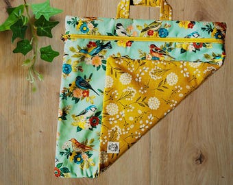 Sac à projets de broderie au point de croix Oiseaux et fleurs | Convient aux broderies de 28 cm (11 pouces) Q-Snap