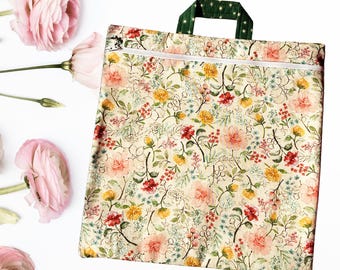 Sac à projets de broderie au point de croix à motif floral fait main | Convient aux attaches Q-Snap de 28 cm | Pochette à projets zippée