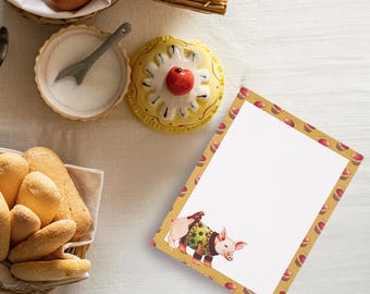 Bloc-notes en papier pour pull de porc rose, bloc-notes de papeterie à bordure blanche avec bordure de pomme