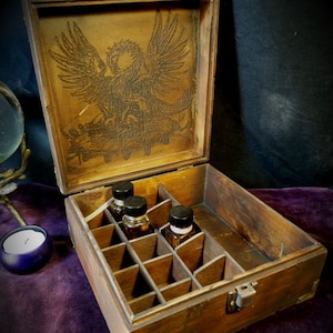 Apothecary Case - Solid wood and brass, Engraved and hand-aged, Phoenix