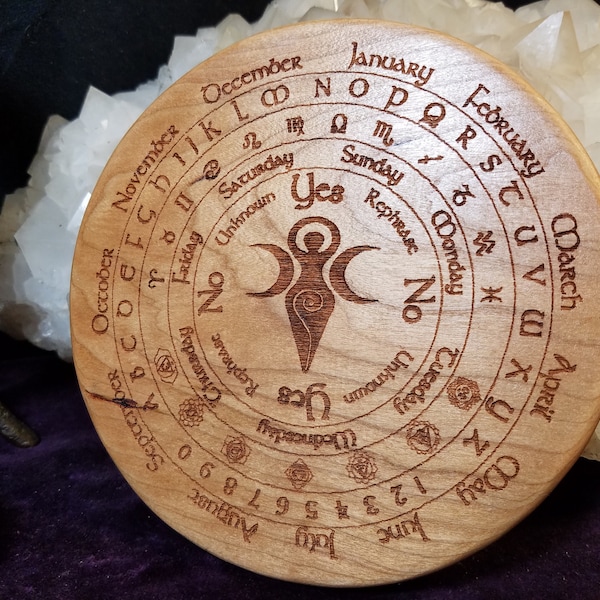 6" Goddess / Chakras Ultimate Pendulum Board - Engraved, Solid Wood