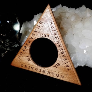 Triangle of Art - Engraved wood w Glass Scrying Mirror