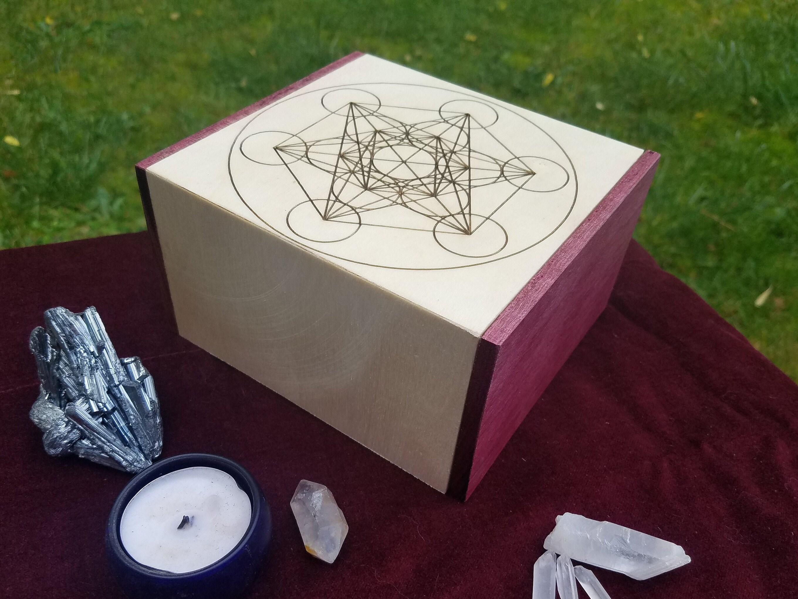 Metatron Cube Crystal Grid Box Engraved Exotic Wood large Etsy